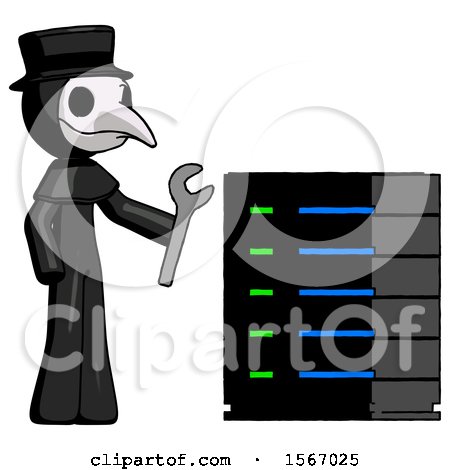 Black Plague Doctor Man Server Administrator Doing Repairs by Leo Blanchette