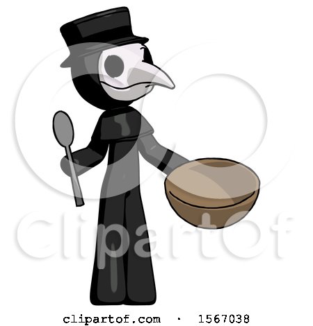 Black Plague Doctor Man with Empty Bowl and Spoon Ready to Make Something by Leo Blanchette