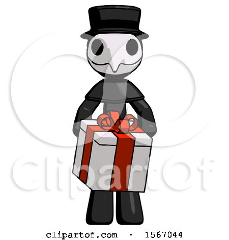 Black Plague Doctor Man Gifting Present with Large Bow Front View by Leo Blanchette