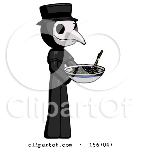 Black Plague Doctor Man Holding Noodles Offering to Viewer by Leo Blanchette