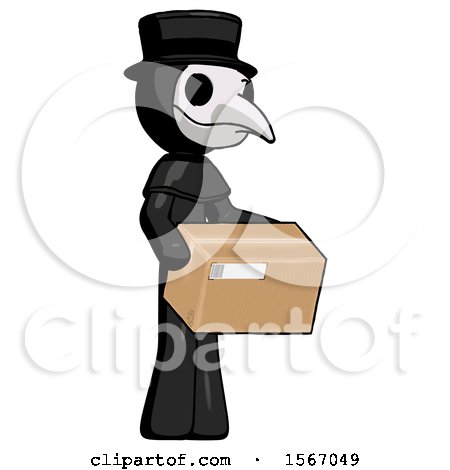 Black Plague Doctor Man Holding Package to Send or Recieve in Mail by Leo Blanchette