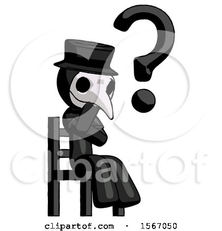 Black Plague Doctor Man Question Mark Concept, Sitting on Chair Thinking by Leo Blanchette