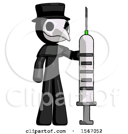 Black Plague Doctor Man Holding Large Syringe by Leo Blanchette