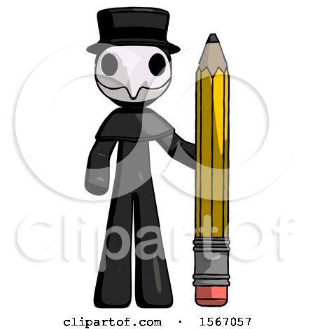 Black Plague Doctor Man with Large Pencil Standing Ready to Write by Leo Blanchette