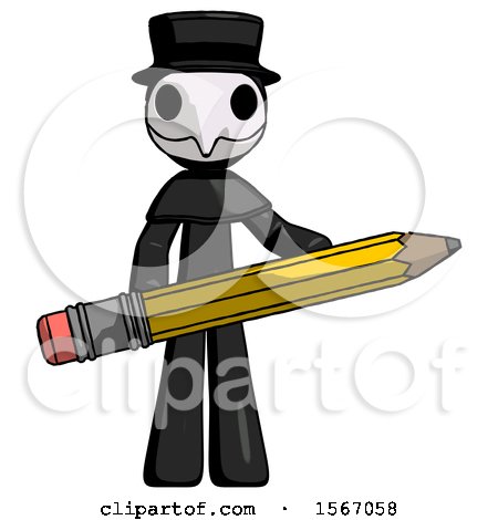 Black Plague Doctor Man Writer or Blogger Holding Large Pencil by Leo Blanchette