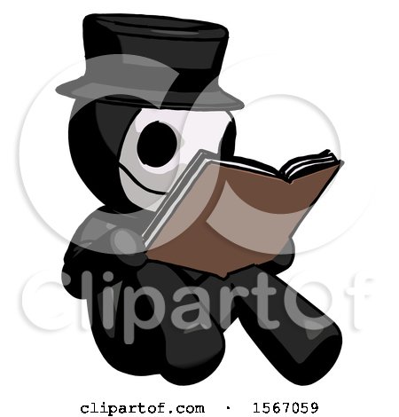 Black Plague Doctor Man Reading Book While Sitting down by Leo Blanchette