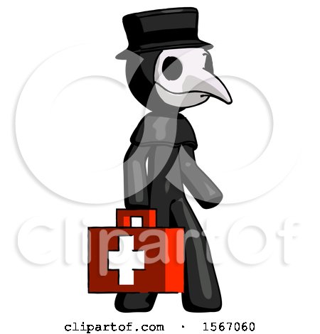 Black Plague Doctor Man Walking with Medical Aid Briefcase to Right by Leo Blanchette