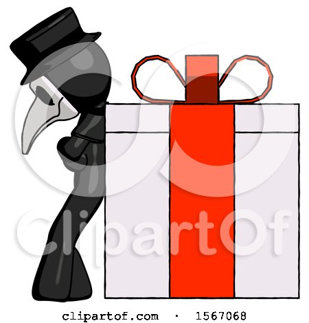 Black Plague Doctor Man Gift Concept - Leaning Against Large Present by Leo Blanchette