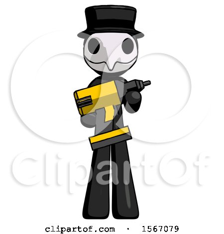 Black Plague Doctor Man Holding Large Drill by Leo Blanchette