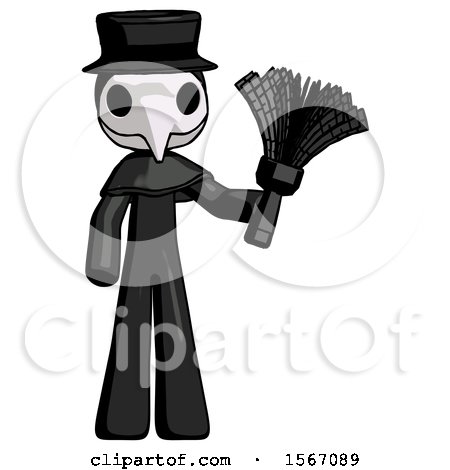 Black Plague Doctor Man Holding Feather Duster Facing Forward by Leo Blanchette