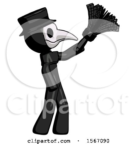 Black Plague Doctor Man Dusting with Feather Duster Upwards by Leo Blanchette
