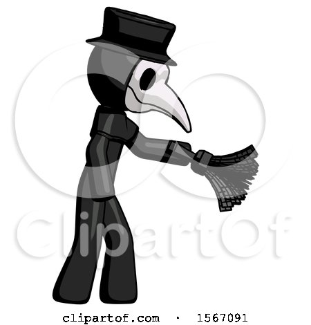 Black Plague Doctor Man Dusting with Feather Duster Downwards by Leo Blanchette