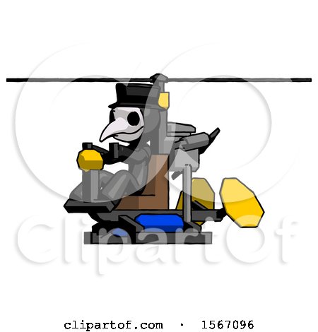 Black Plague Doctor Man Flying in Gyrocopter Front Side Angle View by Leo Blanchette
