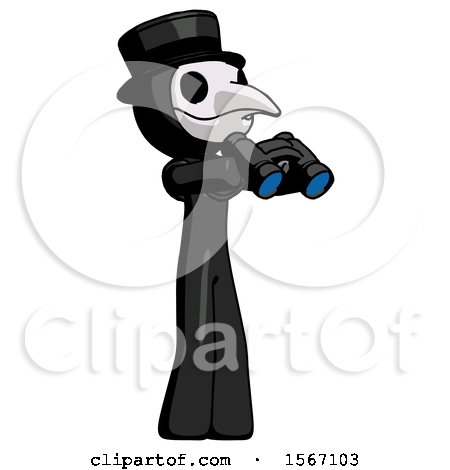 Black Plague Doctor Man Holding Binoculars Ready to Look Right by Leo Blanchette