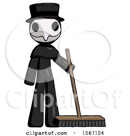 Black Plague Doctor Man Standing with Industrial Broom by Leo Blanchette