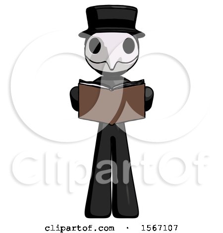 Black Plague Doctor Man Reading Book While Standing up Facing Viewer by Leo Blanchette