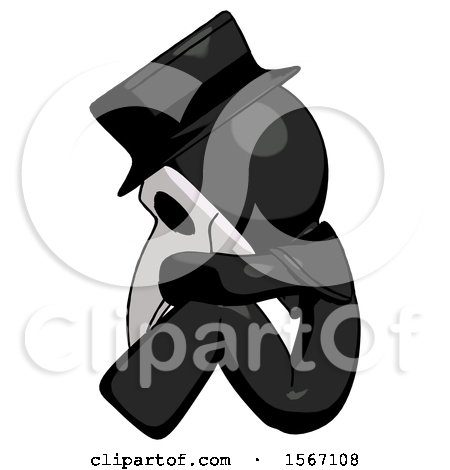 Black Plague Doctor Man Sitting with Head down Facing Sideways Left by Leo Blanchette