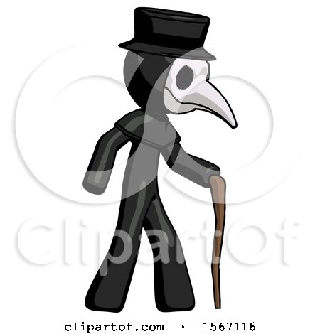 Black Plague Doctor Man Walking with Hiking Stick by Leo Blanchette