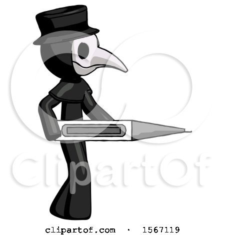 Black Plague Doctor Man Walking with Large Thermometer by Leo Blanchette