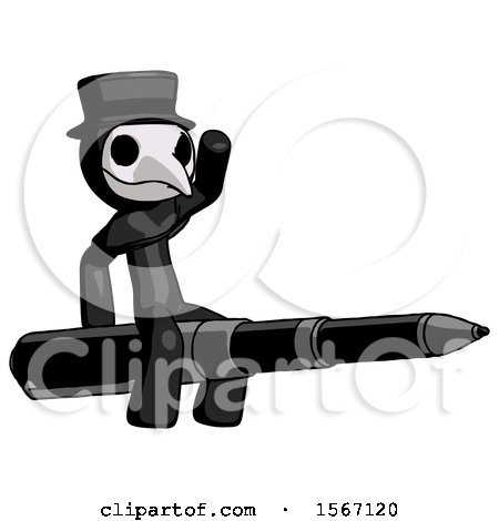 Black Plague Doctor Man Riding a Pen like a Giant Rocket by Leo Blanchette