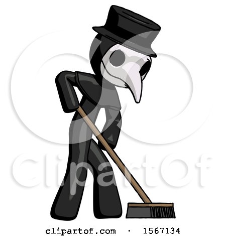 Black Plague Doctor Man Cleaning Services Janitor Sweeping Side View by Leo Blanchette