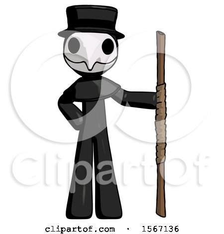 Black Plague Doctor Man Holding Staff or Bo Staff by Leo Blanchette