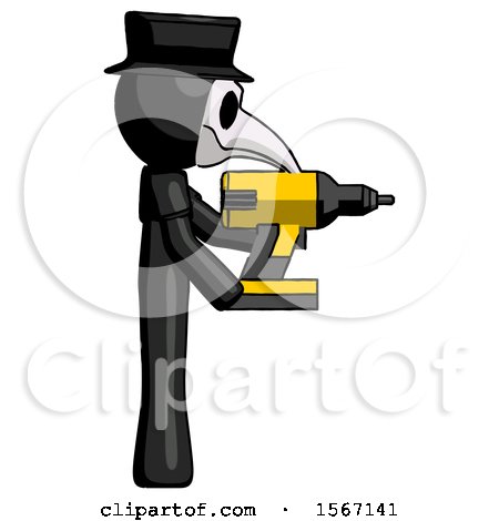 Black Plague Doctor Man Using Drill Drilling Something on Right Side by Leo Blanchette