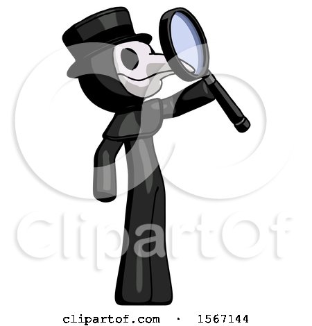 Black Plague Doctor Man Inspecting with Large Magnifying Glass Facing up by Leo Blanchette