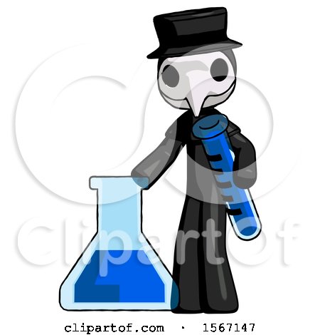 Black Plague Doctor Man Holding Test Tube Beside Beaker or Flask by Leo Blanchette