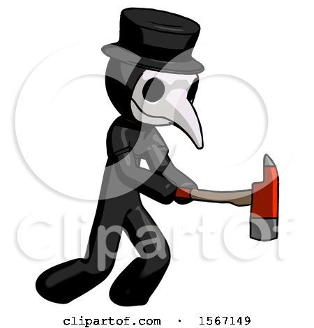 Black Plague Doctor Man with Ax Hitting, Striking, or Chopping by Leo Blanchette