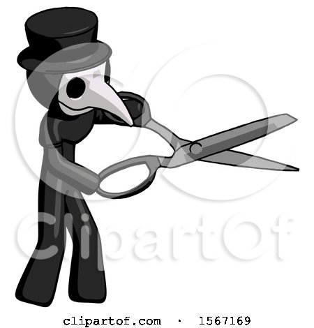 Black Plague Doctor Man Holding Giant Scissors Cutting out Something by Leo Blanchette
