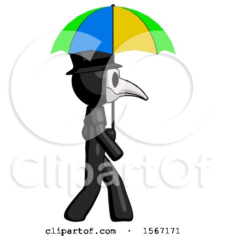 Black Plague Doctor Man Walking with Colored Umbrella by Leo Blanchette