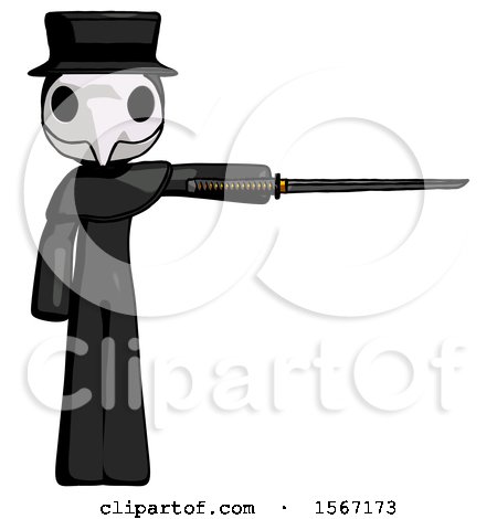 Black Plague Doctor Man Standing with Ninja Sword Katana Pointing Right by Leo Blanchette