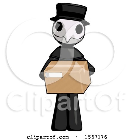 Black Plague Doctor Man Holding Box Sent or Arriving in Mail by Leo Blanchette