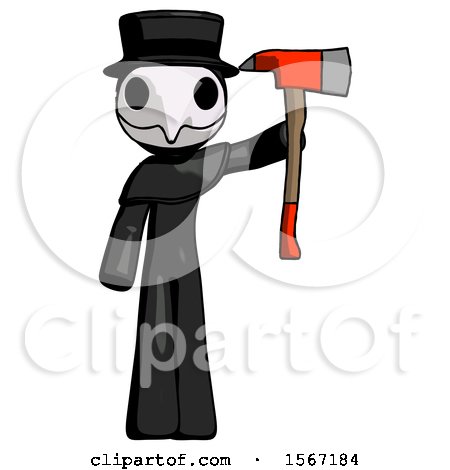 Black Plague Doctor Man Holding up Red Firefighter's Ax by Leo Blanchette