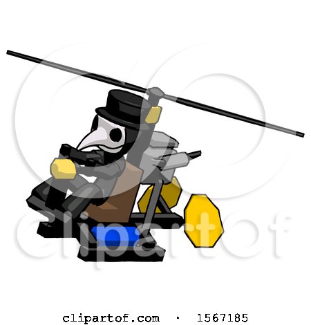 Black Plague Doctor Man Flying in Gyrocopter Front Side Angle Top View by Leo Blanchette