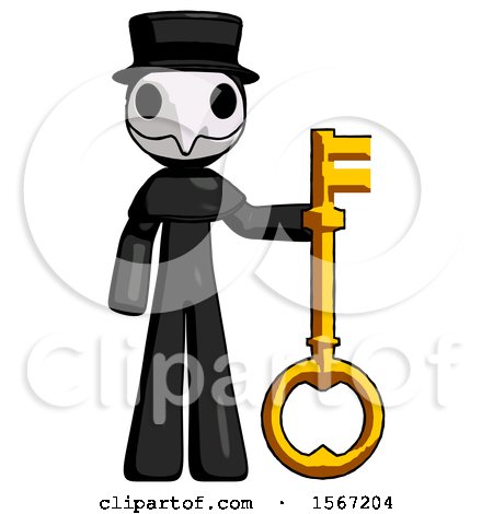Black Plague Doctor Man Holding Key Made of Gold by Leo Blanchette