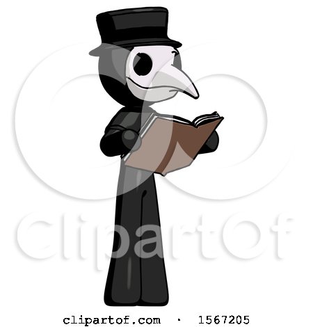 Black Plague Doctor Man Reading Book While Standing up Facing Away by Leo Blanchette
