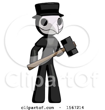 Black Plague Doctor Man with Sledgehammer Standing Ready to Work or Defend by Leo Blanchette
