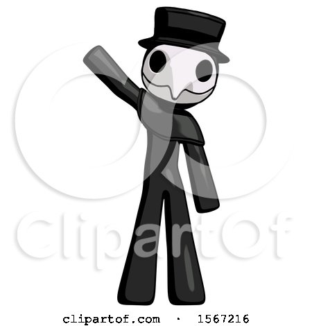 Black Plague Doctor Man Waving Emphatically with Right Arm by Leo Blanchette