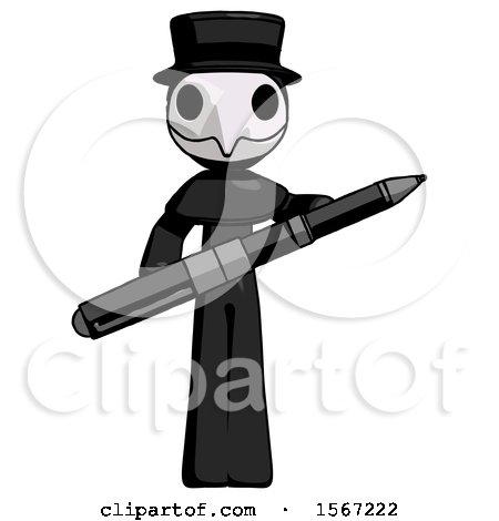 Black Plague Doctor Man Posing Confidently with Giant Pen by Leo Blanchette