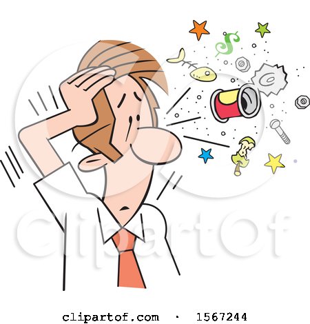 Clipart of a Cartoon Business Man Clearing His Head - Royalty Free Vector Illustration by Johnny Sajem