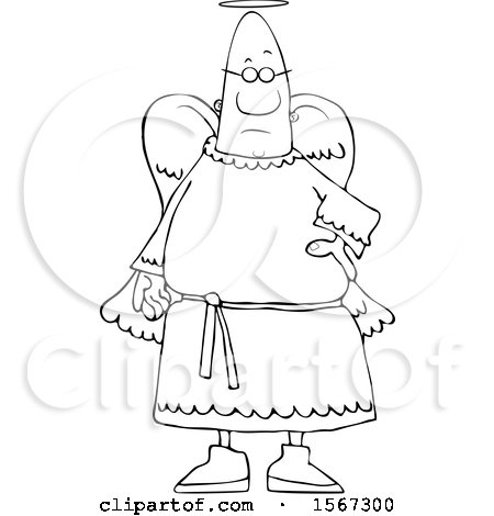 Clipart of a Lineart Black Male Angel - Royalty Free Vector Illustration by djart