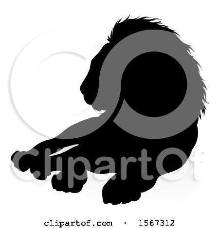 Clipart of a Silhouetted Male Lion, with a Reflection or Shadow - Royalty Free Vector Illustration by AtStockIllustration