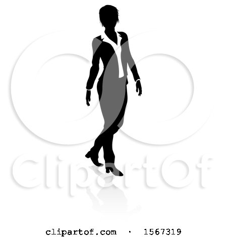 Clipart of a Silhouetted Business Woman, with a Shadow on a White Background - Royalty Free Vector Illustration by AtStockIllustration