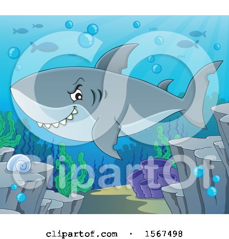 Clipart of a Grinning Shark in the Ocean - Royalty Free Vector Illustration by visekart