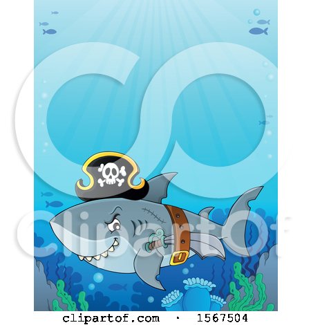 Clipart of a Pirate Shark Wearing a Hat, Belt and Sword - Royalty Free Vector Illustration by visekart