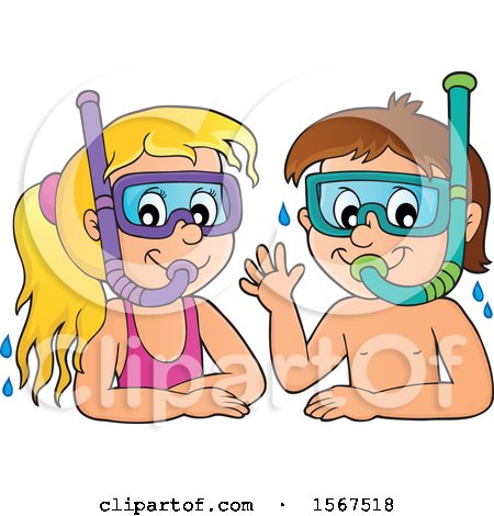 Clipart of a Boy and Girl Wearing Snorkel Masks - Royalty Free Vector Illustration by visekart