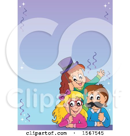 Clipart of a Border with a Group of Children with Photo Props at a Party - Royalty Free Vector Illustration by visekart
