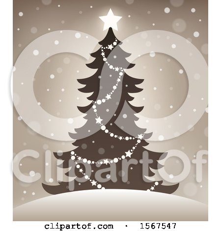 Clipart of a Sepia Toned Christmas Tree - Royalty Free Vector Illustration by visekart